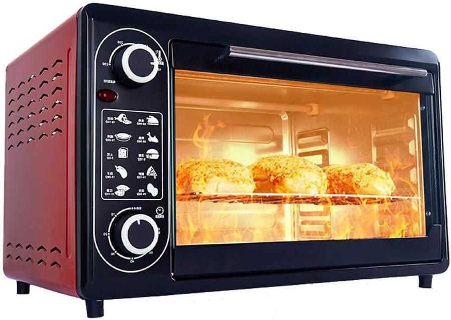 48L mini-oven temperatuuraanpassing 100-250 ℃ en 60 minuten timer Vijf-laags bakpositie Huishoudelijk bakken Multifunctionele elektrische oven Desktop gehard glazen deur met accessoires 220
