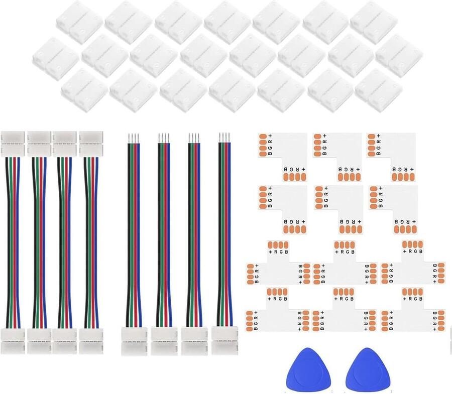 4Pin 10mm SMD LED Connector kit Solderless Gapless Connector L T Splitter haakse hoek Strip naar Strip Jumper Draden voor SMD RGB 5050 3528 Strip Lights (4pin 10mm SMD)