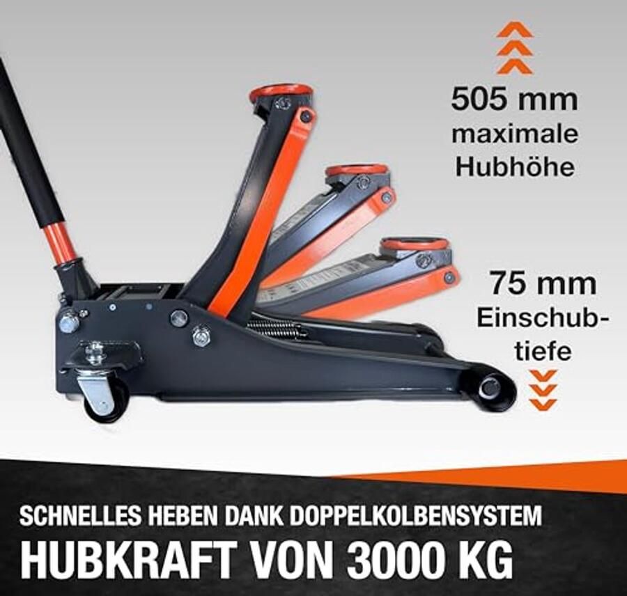 4T Extra Flakke Trolley Jack 3000 kg Hydraulische Dubbel Piston