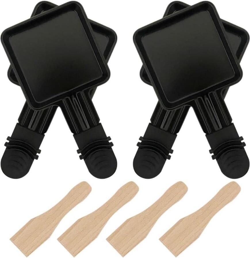 4x Draagbare Raclette Pannen Vierkant voor Kaas Smelten en Omelet Bakken met Anti-aanbaklaag