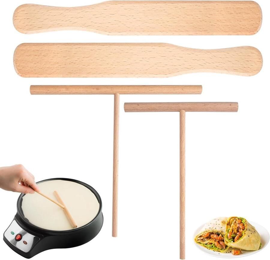 4x Houten Crêpe Beslagverspreider T-Vorm Pannenkoek Tool voor Bakken