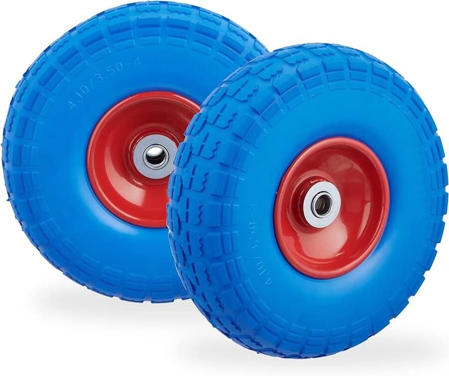 4x steekwagenwiel 4.1 3.5-4'' anti lek banden 16 mm as tot 150 kg 260x85mm rubber blauw-rood