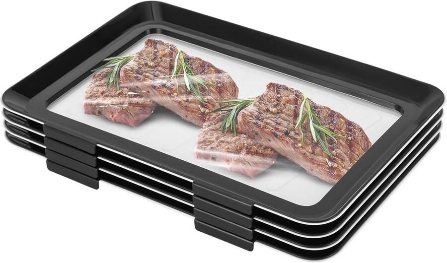 4x Vacuüm Bewaarbakjes voor Voedsel Stapelbaar & Luchtdicht Zwarte Vershoudboxen