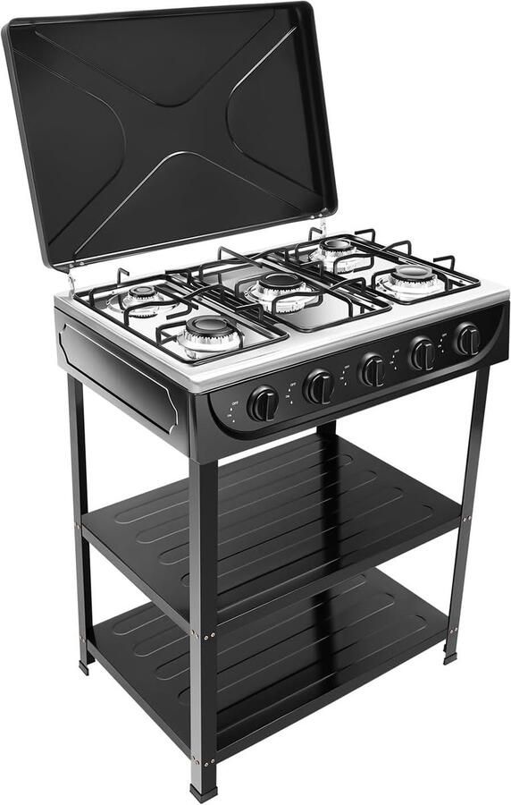 5 branders vrijstaand gasfornuis met deksel naturel gasfornuis 2 5 kW campingoven gasgrill grillwagen standgrill voor camping NG LPG