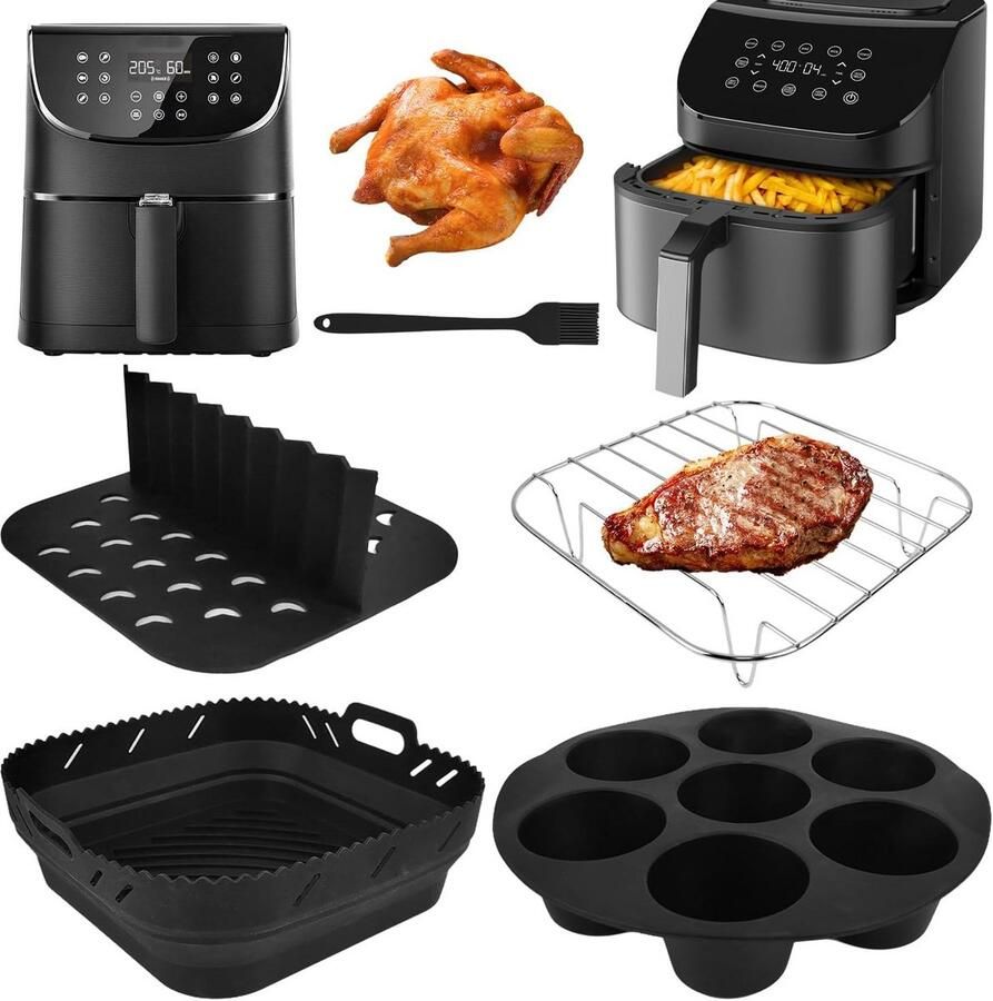 5-delige Airfryer Accessoires Set met Vouwbare Bakvorm en Stoomrek