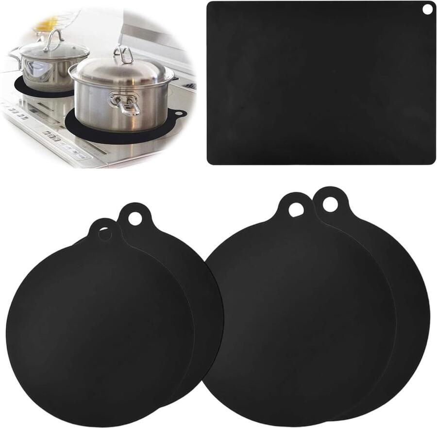 5-delige inductiebescherming set hittebestendige silicone en glasvezel matten krasbescherming voor inductiekookplaten rond en hoekig