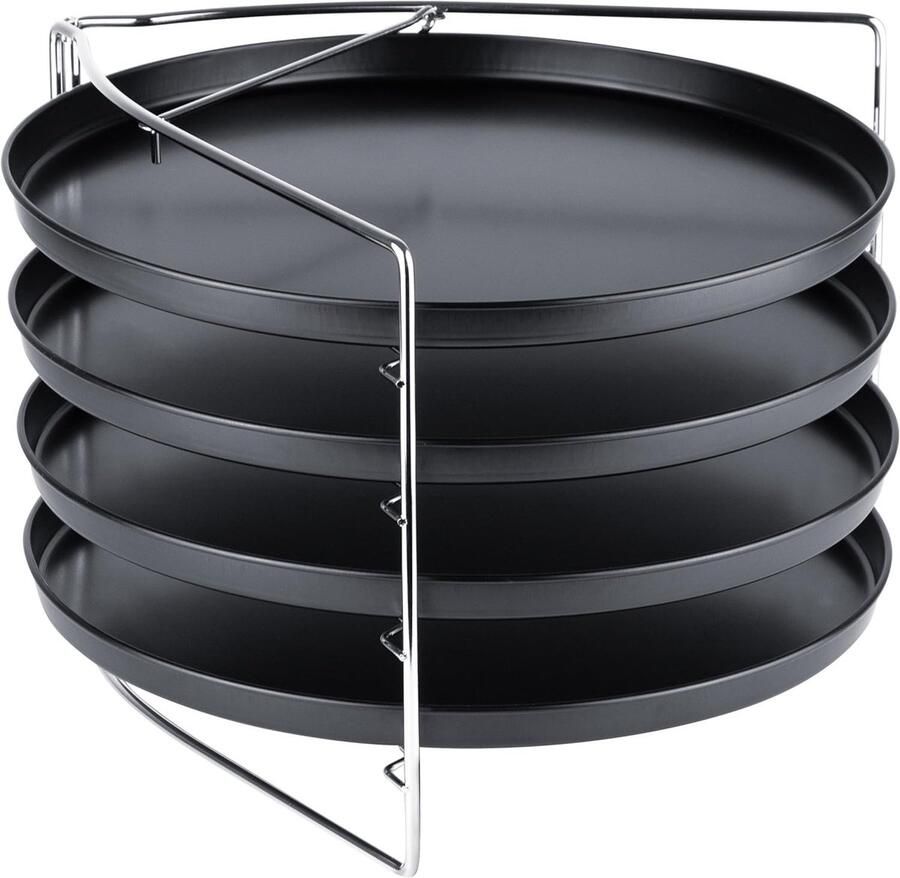 5-delige pizza bakset met vergrendelbare standaard en 4 pizzaplaten van 28 cm voor oven