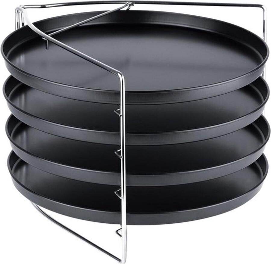 5-delige pizzabakset met vergrendelbare standaard en 4 pizzaplaten van 28 cm voor oven