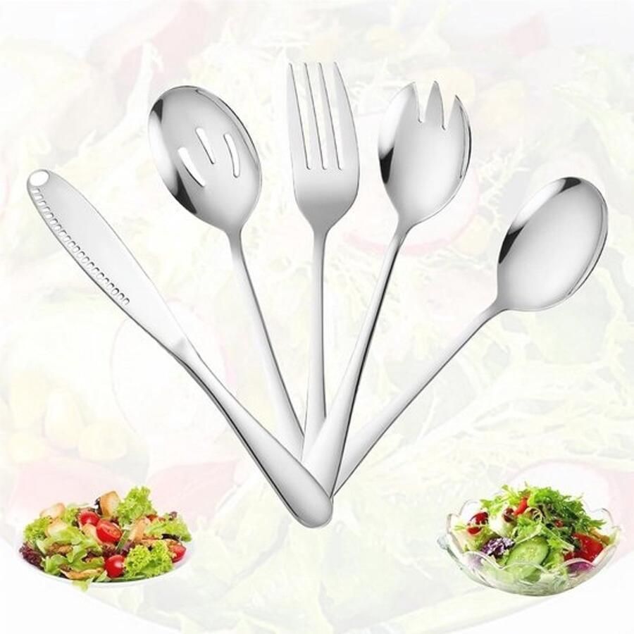 5-delige RVS Salade Set Saladescheppen en Vorken voor Perfecte Bereiding