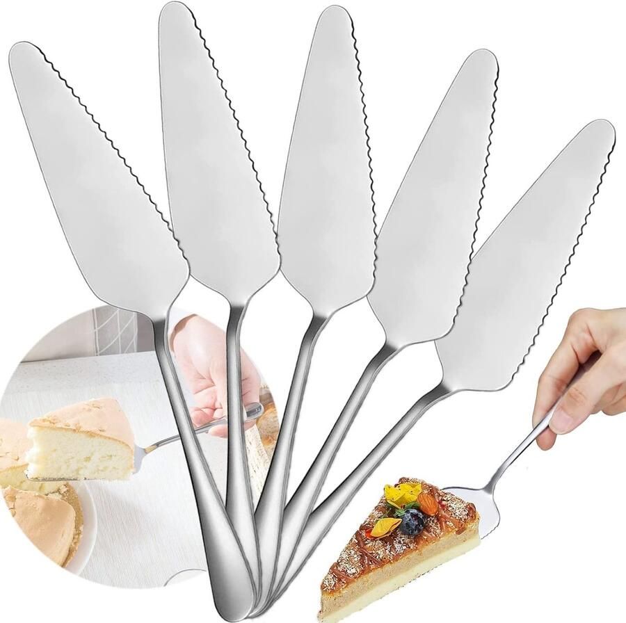 Professionele 5-delige set voor het snijden van pizza en taart roestvrijstalen gekarteld mes en cake server voor feesten en bruiloften