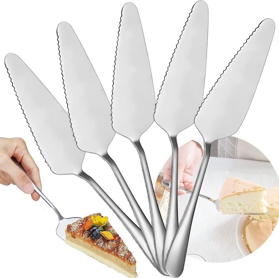5-delige Set Professionele Pizza- en Taartsnijders RVS Cake Server Serrated Mes voor Keuken en Feesten