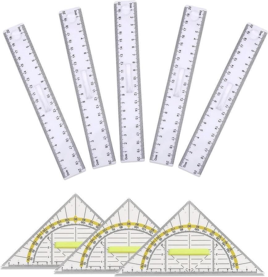 5-Delige Vergrootglas Liniaal Met Handvat En 3-Delige Driehoek Liniaal Vergrootglas Liniaal Set Voor Studenten Tekenen En Meten Leermiddelen Kantoorbenodigdheden Voor Klaslokalen