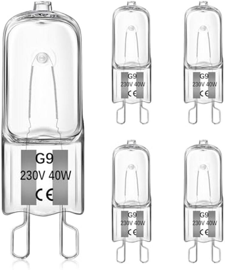 5 Halogeenlampen G9 40W Dimbaar Warmwit voor Oven en Tafellampen