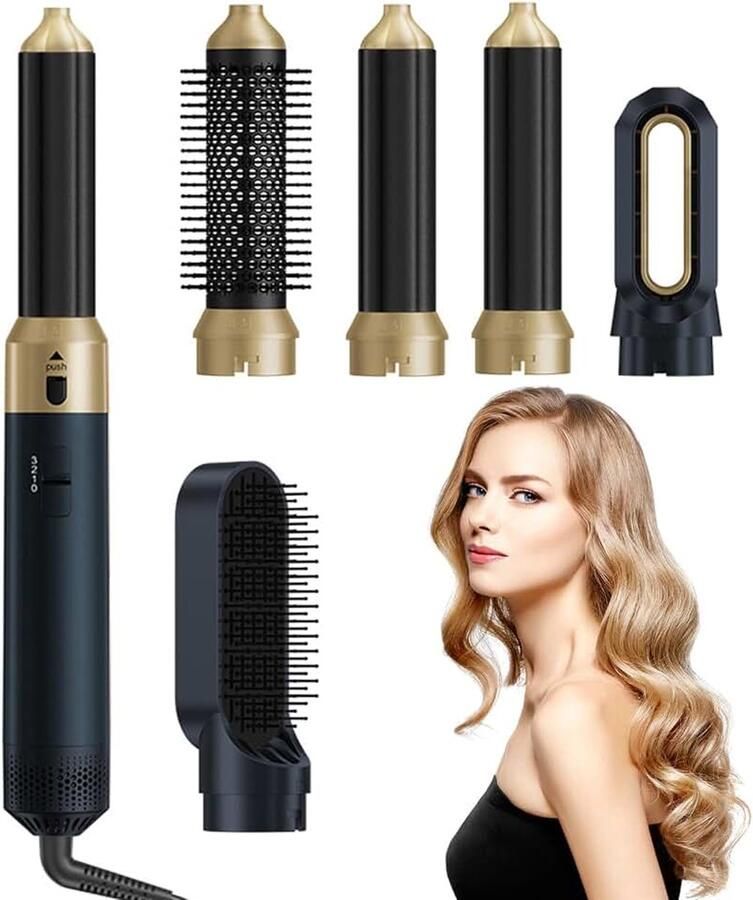 5-in-1 Air Styler Set multifunctionele verwarmingsborstel haarstyler 3 temperaturen met 5 accessoires haardroger voor drogen stylen volume blauw