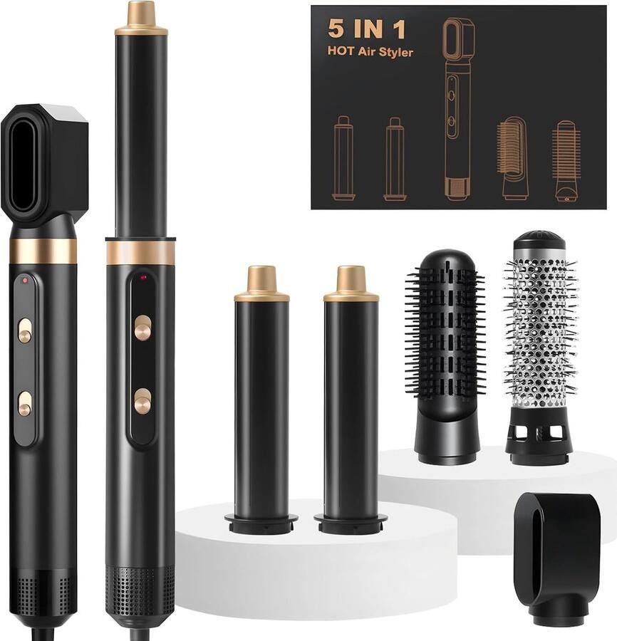 5-in-1 blaasborstel Air Styler 1000 W met 5 opzetstukken multistyler met 3 temperaturen en 2 snelheden haardrogerborstel airbrush voor haardroger gladmaken golvend volume
