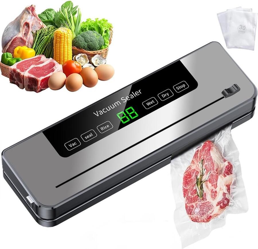 5-in-1 draagbare vacuümsealer krachtige vacuümsealer geschikt voor verse levensmiddelen en droge natte levensmiddelen inclusief 30 snelle vacuümzakken (zwart)