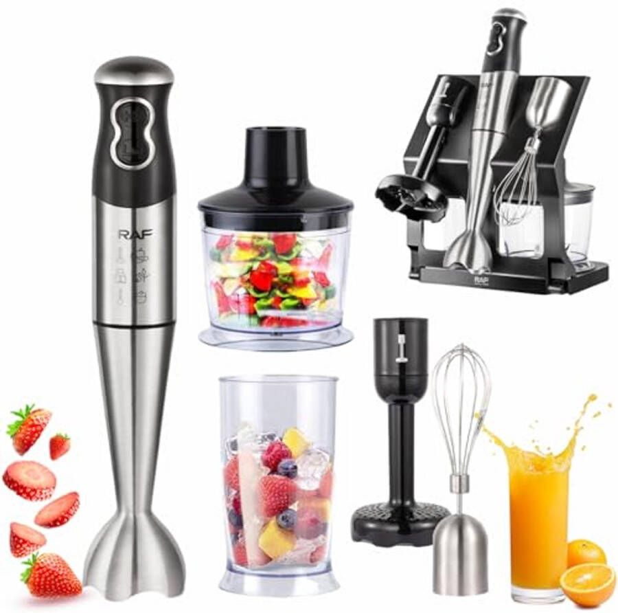 5-in-1 elektrische staafmixer voor keuken inclusief pureerstaaf garde hakmolen en beker