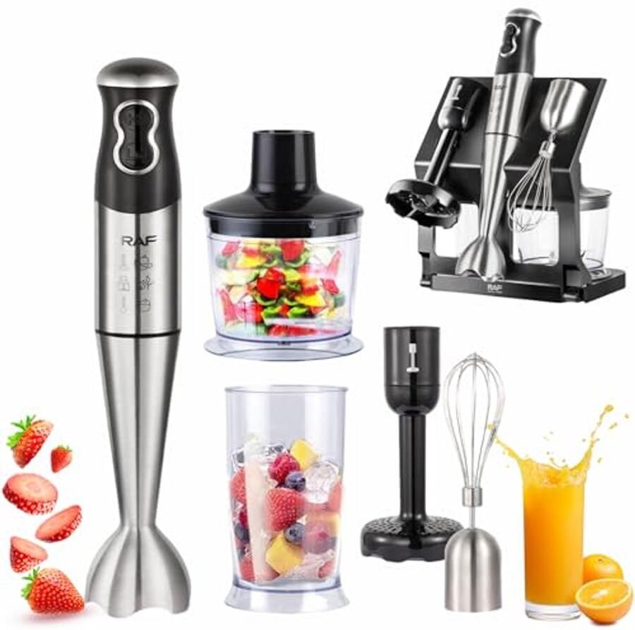 5-in-1 elektrische staafmixer voor keuken inclusief pureerstaaf garde hakmolen en beker