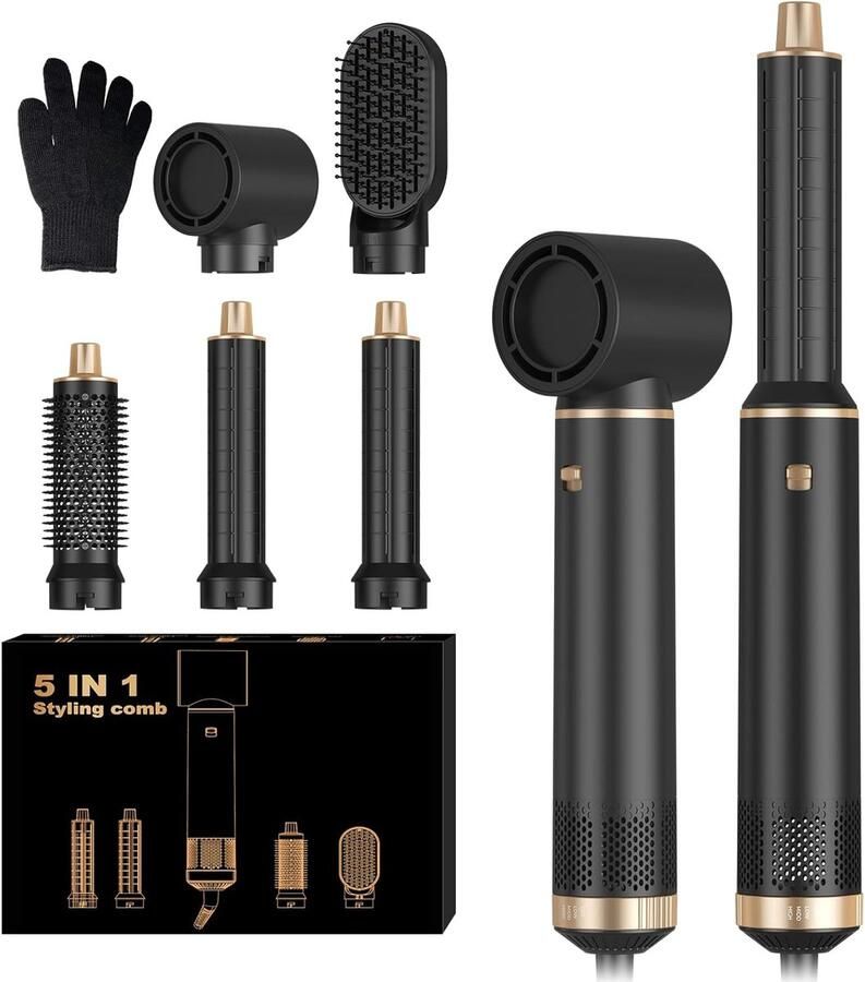 5-in-1 haarstyler Airbrush Pro 1000 W 60.000 tpm föhnborstel haarstyler krultang met lucht links rechts negatieve ionenverzorging voor volume krullen en föhnen