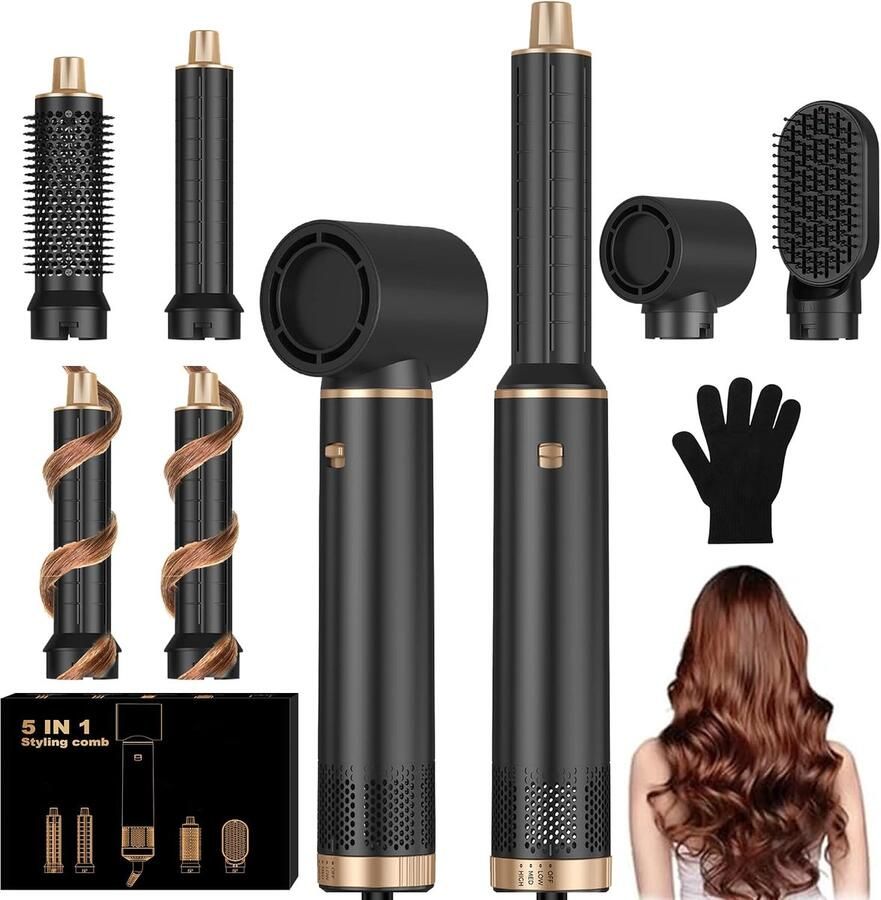 5-in-1 haarstyler & föhn set met ronde borstelföhn warme luchtborstel haardroger krultang stylingborstels heteluchtborstel airbrush haarstyler geschenken voor vrouwen haarstyling