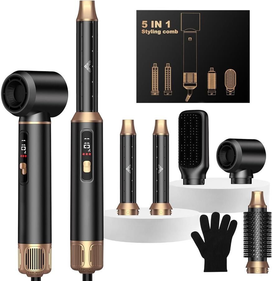 5-in-1 haarstyler haardroger airstyler set met gladmakende borstel krulhaardroger thermische borstel heteluchtborstel haarstylerset geschenken voor vrouwen styling zwart