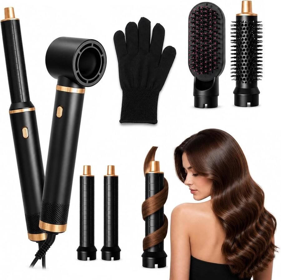 5-in-1 multi-haarstyler hetelucht föhn met krulopzetstuk krulstyler en stijlborstel airstyler voor krullen volume en glad haar