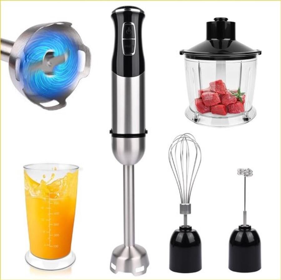 5-in-1 multifunctionele staafmixer 1000 W 21 versnellingen met hakmolen 800 ml en 600 ml maatbeker garde melkopschuimstaaf mixer BPA-vrij