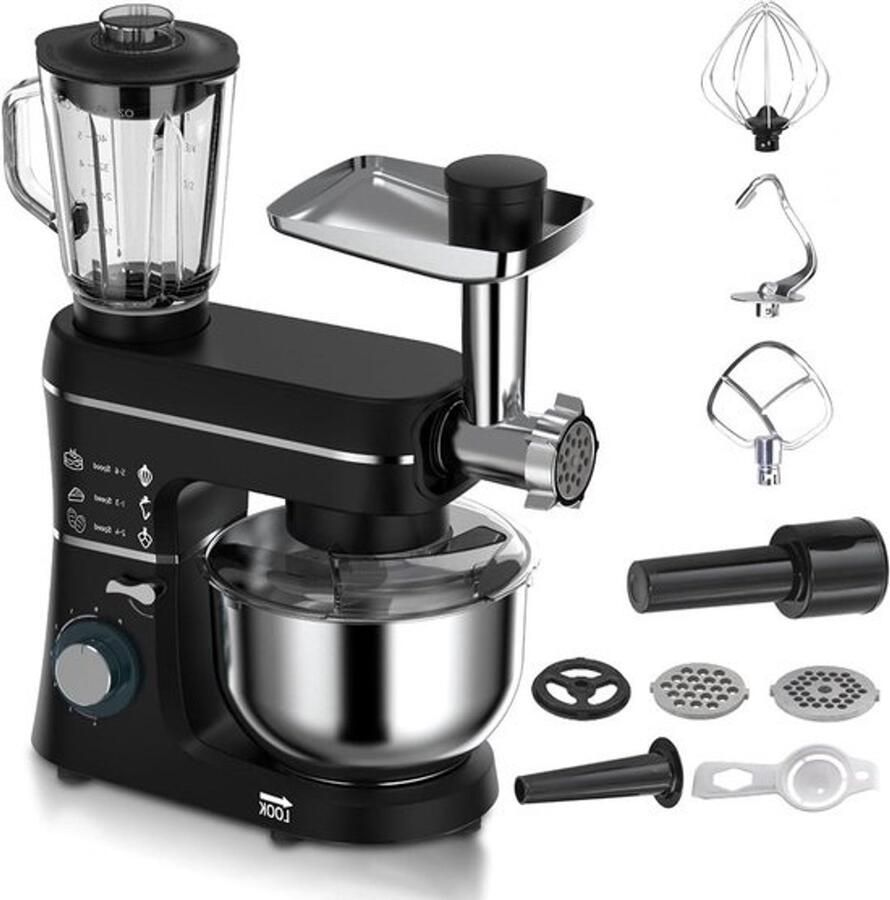 5-in-1 multifunctionele staande mixer 1400W 6 snelheden kantelbare kop vleesmolen 10L roestvrijstalen kom met deeghaak mengklopper garde 1 5L sapbeker black