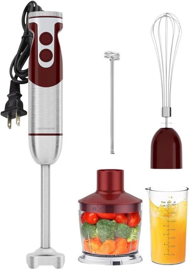 5-in-1 onderdompeling staafmixer set met variabele snelheid 400W roestvrij staal. Inclusief chopper klop melkopschuimer en beker. Ideaal voor soepen smoothies babyvoeding en meer (ROD)