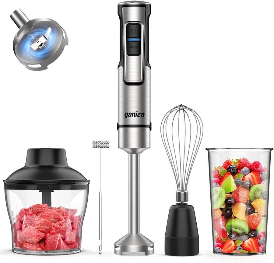 5-in-1 Staafmixer Roestvrij Staal Krachtige 1000 W Motor Turbo Functie Voor Kookliefhebbers