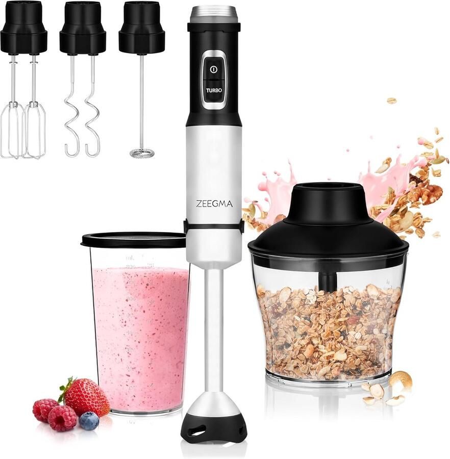 5-in-1 Staafmixer Set met 1500W Motor Inclusief Blend- Klop- Mix- en Kneedhaken BPA-vrij en Duurzaam