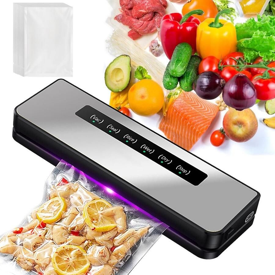 5-in-1 vacuümmachine voor voedsel automatisch vacuüm folielasapparaat droog en vochtig tot 8x langer vers 30 zakken