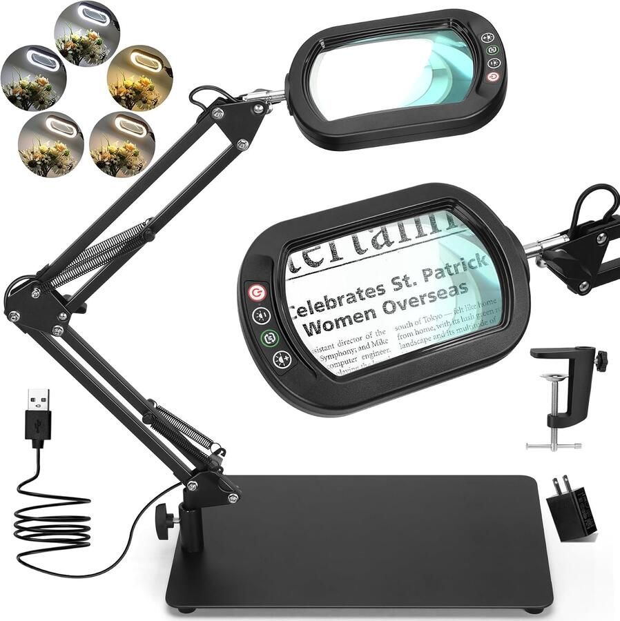 5 Kleurmodi Traploze Dimbare Verlichte Vergrootglas Handsfree voor Close Werk Schilderen Naaien Craft Hobby