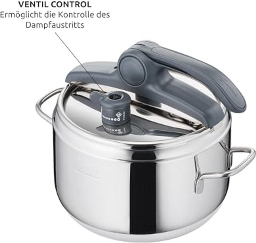 5 L RVS Snelkookpan met Stoomfunctie Ø 22 cm Geschikt voor Inductie en Gas Eenvoudig Deksel Systeem 3-laags Bodem