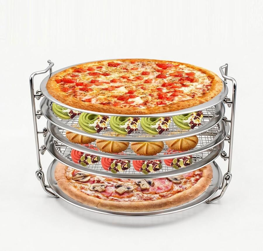 5-laags roestvrijstalen pizzakoeler opvouwbare ruimtebesparende organizer voor bakken geschikt voor pizza's tot 20 cm