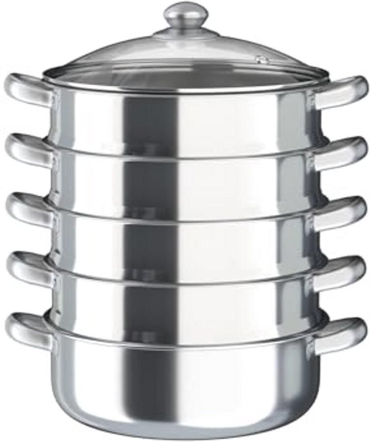 5-laags roestvrijstalen stoompan met transparante deksels 30 cm kookpan voor gezond stomen en koken