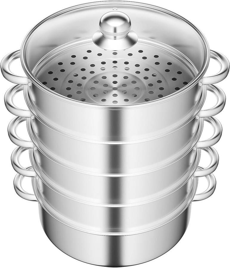 Stoomkoker Roestvrij Staal Stoompan Stoommand Gezond Koken 5 Etages Capaciteit Diameter 28 cm Zilver