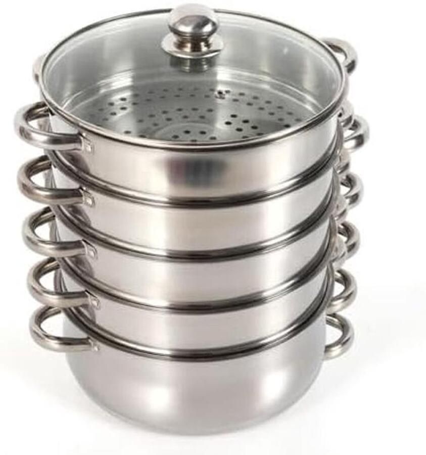 5-LAAGS STEAMER PAN 26 CM ROESTVRIJSTAALVOOR STEAMEN VAN GROENTEN EN DUMPLINGS GESCHIKT VOOR ELEKTRISCHE EN GASFORNUIZEN