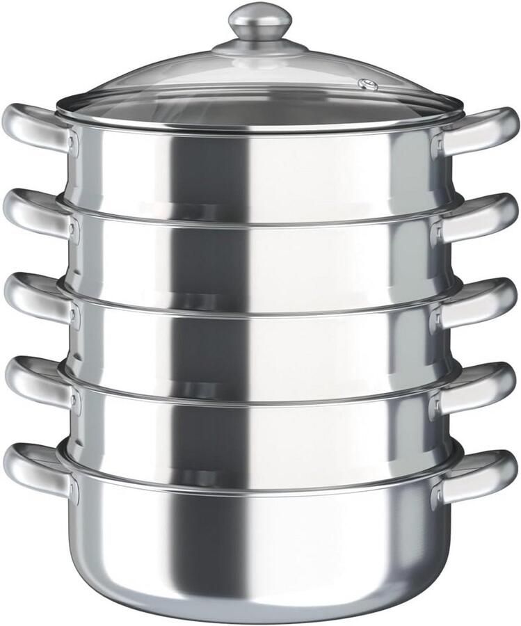5-laags roestvrijstalen stoompan met transparante deksels 30 cm kookpan voor gezond stomen en koken