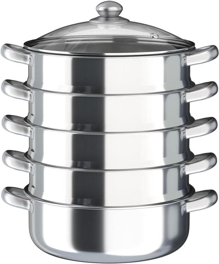 RVS Stoompan Stoomkoker Keuken Gezond Koken 5 Lagen Stomen 30 cm Diameter Zilverkleurig