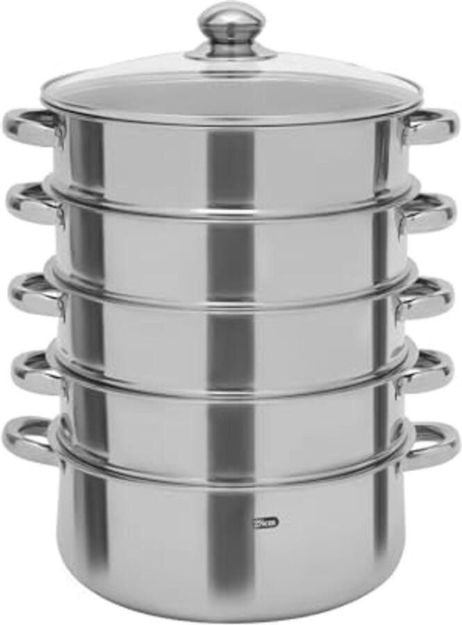 5-laags Stoompan Van Roestvrij Staal Met Glazen Deksel 28cm