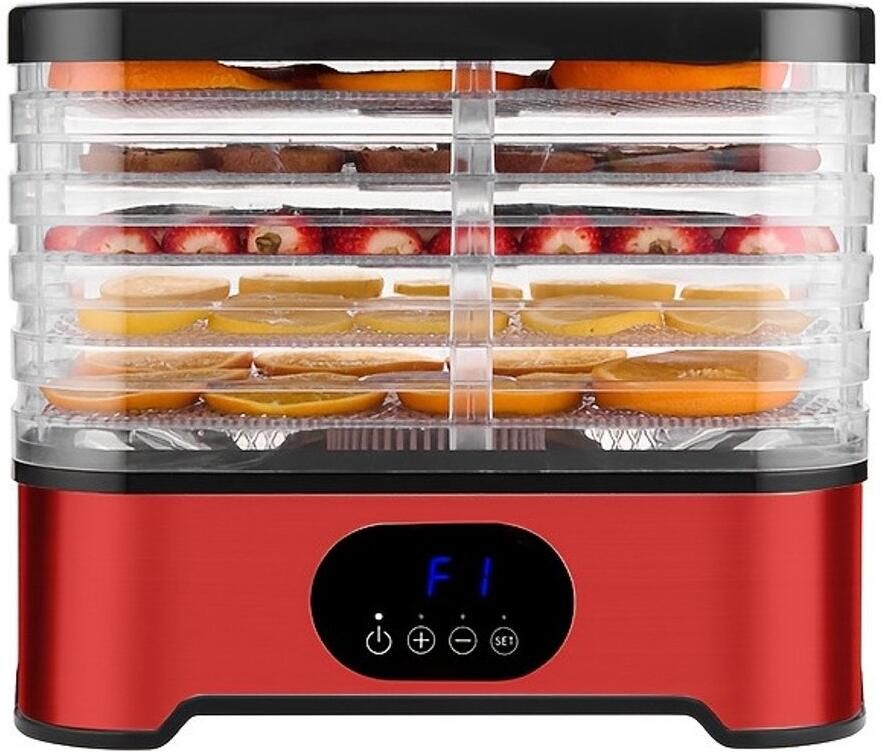 5-laags voedseldroger rood met timer en temperatuurregeling voor fruit vlees groenten en gezonde snacks