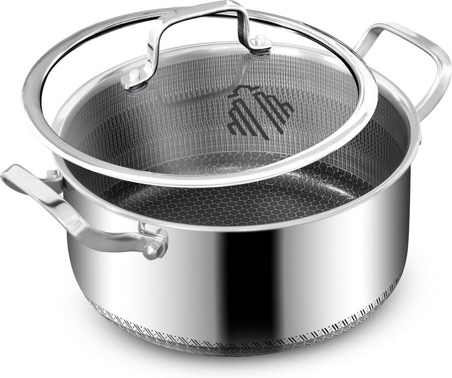 5 Liter Rvs Kookpan met Deksel Antiaanbak Kookpan voor Inductie Gas en Elektrische Fornuizen