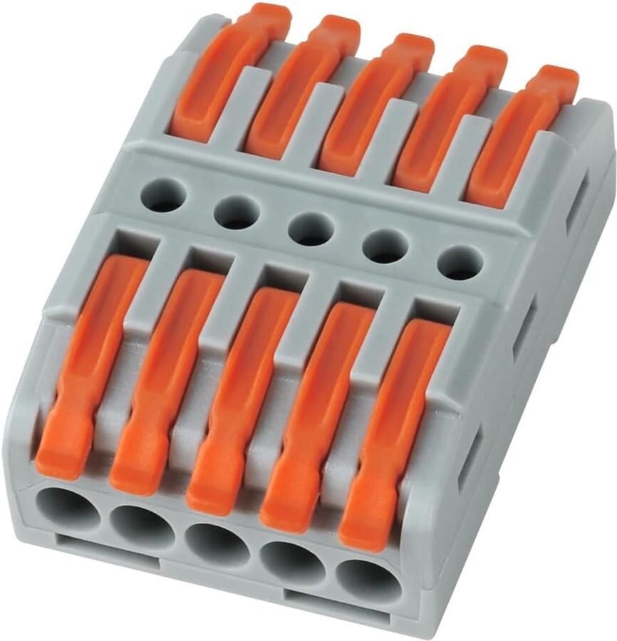 5-polig met hendel 30 stuks verbindingsklemmen voor 5 geleiders inline kabelconnector voor verlengen en repareren universele splitsklem voor 0 08-4 mm² (grijs oranje)