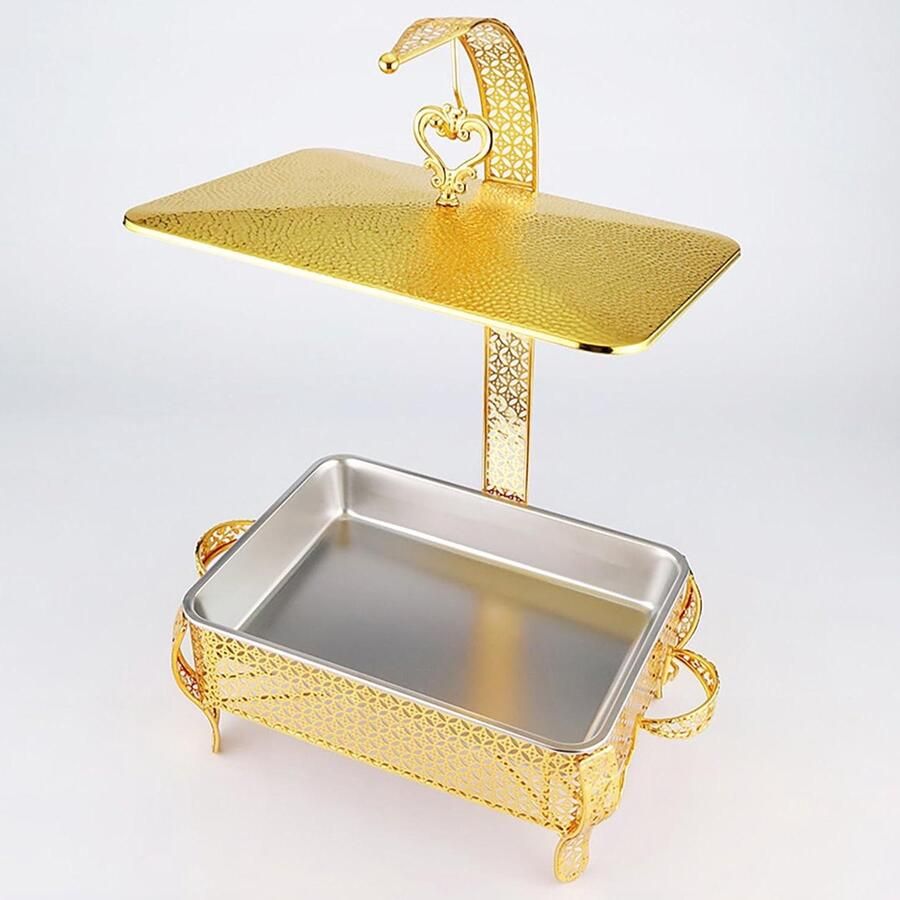 5 QT Chafing Dish Buffetset Gouden Schalen voor Hangend Deksel Eetkamerfornuis met Accent Warmer Bruiloften Feesten Banketten Catering Evenementen Zwart 8 (Gold ONE)