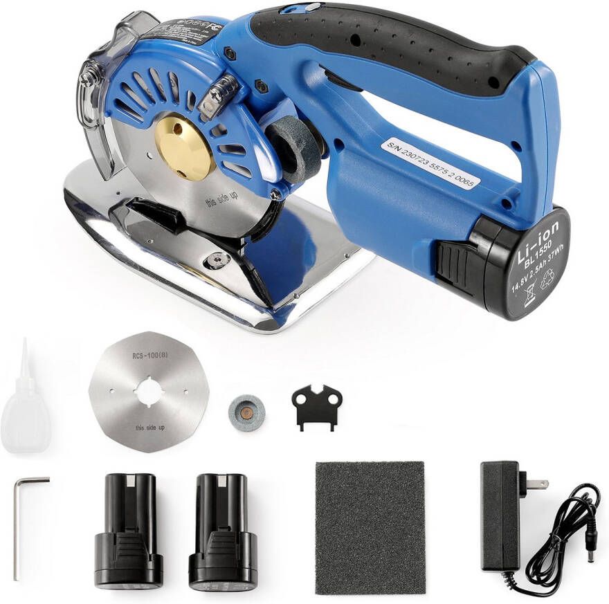 5-Snelheden Snoerloze Stofsnijder Rotatiesnijmachine met 2 8 cm Dikte achtkantig Mes met Reservemes en acculader Ideaal voor Het Snijden van Meerlaagse Stoffen Textiel en Leer