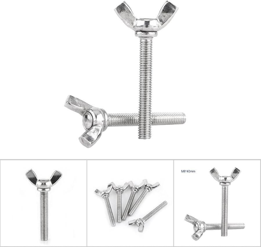 5 Stks M6 DIN316 Duim Vlinder M6 Vleugelschroef 60mm M6 Vleugelmoer Schroef M6 Duimschroef M6 Vleugelbout Vleugel Hand Schroeven Bouten 304 Roestvrij Staal Bevestiging (M6*40mm)