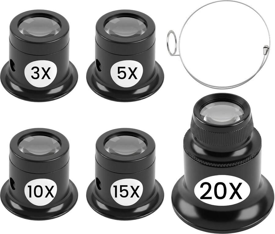 5 stuks juweliersvergrootglas 3 x 5 x 10 x 15 x 20 x vergrootglas voor juweliers