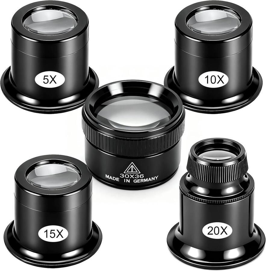 5 stuks juweliersvergrootglas horlogemakervergrootglas 5X 10x 15x 20x 30x oogvergrootglas monoculair sieradenvergrootglas draagbaar vergrotend glas sieradenvergrootglas voor sieraden