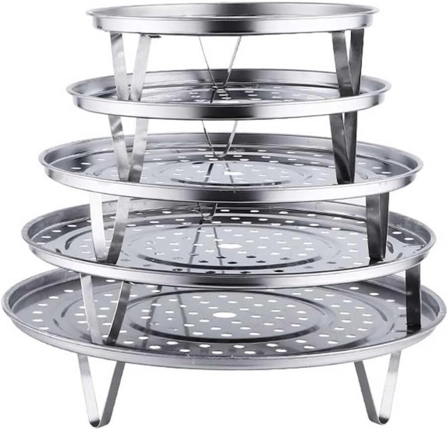 5 Stuks Ronde Stoominzetstukken – Hoogwaardig Roestvrij Staal voor Koken en Stomen